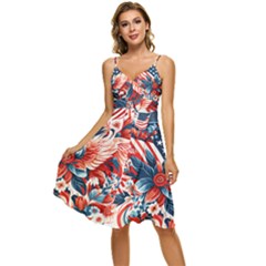 America pattern Sleeveless Tie Front Chiffon Dress