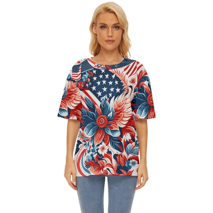 America pattern Oversized Basic T-Shirt