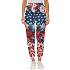 America pattern Women s Cropped Drawstring Pants