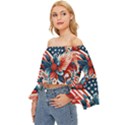 America pattern Off Shoulder Flutter Bell Sleeve Top View2