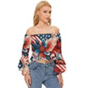 America pattern Off Shoulder Flutter Bell Sleeve Top View3