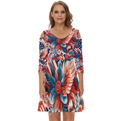 America pattern Shoulder Cut Out Zip Up Dress