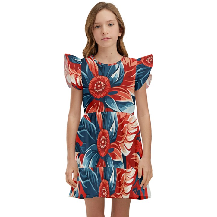 America pattern Kids  Winged Sleeve Dress