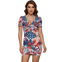 America pattern Low Cut Cap Sleeve Mini Dress