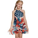 America pattern Kids  Halter Collar Waist Tie Chiffon Dress View1