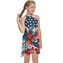 America pattern Kids  Halter Collar Waist Tie Chiffon Dress View3