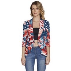 America pattern Women s 3/4 Sleeve Ruffle Edge Open Front Jacket