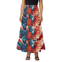 America pattern Tiered Ruffle Maxi Skirt