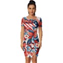 America pattern Fitted Knot Split End Bodycon Dress View1