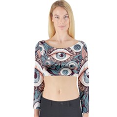 Eyes Pattern Long Sleeve Crop Top by Valentinaart