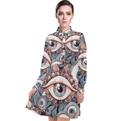 Eyes Pattern Long Sleeve Chiffon Shirt Dress by Valentinaart