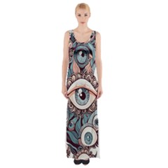 Eyes Pattern Thigh Split Maxi Dress by Valentinaart