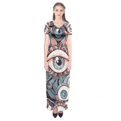 Eyes Pattern Short Sleeve Maxi Dress by Valentinaart