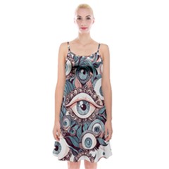 Eyes Pattern Spaghetti Strap Velvet Dress by Valentinaart