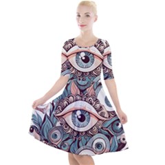 Eyes Pattern Quarter Sleeve A-line Dress by Valentinaart