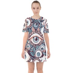 Eyes Pattern Sixties Short Sleeve Mini Dress by Valentinaart