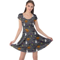 Halloween Pattern Bat Cap Sleeve Dress by Bangk1t