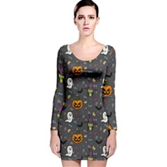 Halloween Pattern Bat Long Sleeve Velvet Bodycon Dress