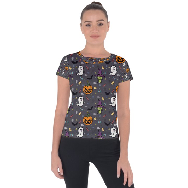 Halloween Pattern Bat Short Sleeve Sports Top 