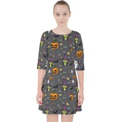 Halloween Pattern Bat Quarter Sleeve Pocket Dress by Bangk1t