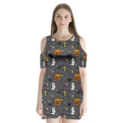 Halloween Pattern Bat Shoulder Cutout Velvet One Piece