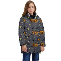 Halloween Pattern Bat Kids  Hooded Longline Puffer Jacket by Bangk1t