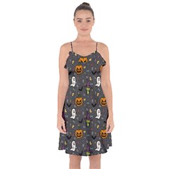 Halloween Pattern Bat Ruffle Detail Chiffon Dress by Bangk1t