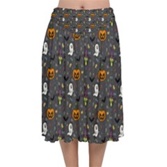 Halloween Pattern Bat Velvet Flared Midi Skirt