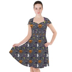 Halloween Pattern Bat Cap Sleeve Midi Dress by Bangk1t