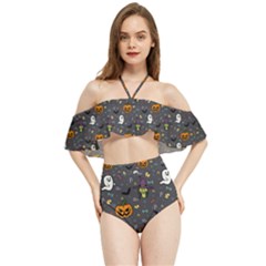 Halloween Pattern Bat Halter Flowy Bikini Set  by Bangk1t