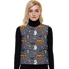 Halloween Pattern Bat Women s Button Up Puffer Vest