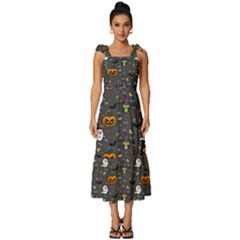 Halloween Pattern Bat Tie-strap Tiered Midi Chiffon Dress by Bangk1t