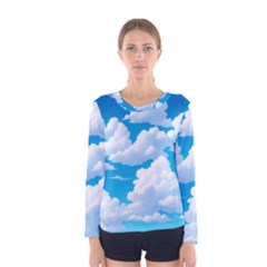 Sky Clouds Blue Cartoon Animated Women s Long Sleeve T-shirt