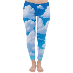 Sky Clouds Blue Cartoon Animated Classic Winter Leggings