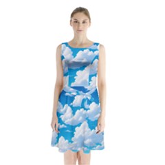 Sky Clouds Blue Cartoon Animated Sleeveless Waist Tie Chiffon Dress by Bangk1t