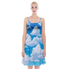 Sky Clouds Blue Cartoon Animated Spaghetti Strap Velvet Dress