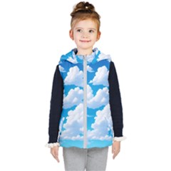 Sky Clouds Blue Cartoon Animated Kids  Hooded Puffer Vest