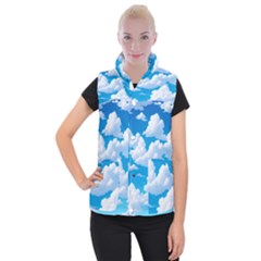 Sky Clouds Blue Cartoon Animated Women s Button Up Vest