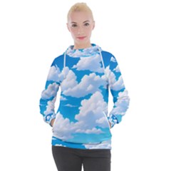 Sky Clouds Blue Cartoon Animated Women s Hooded Pullover