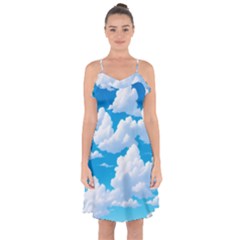 Sky Clouds Blue Cartoon Animated Ruffle Detail Chiffon Dress by Bangk1t