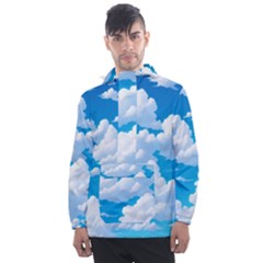 Sky Clouds Blue Cartoon Animated Men s Front Pocket Pullover Windbreaker