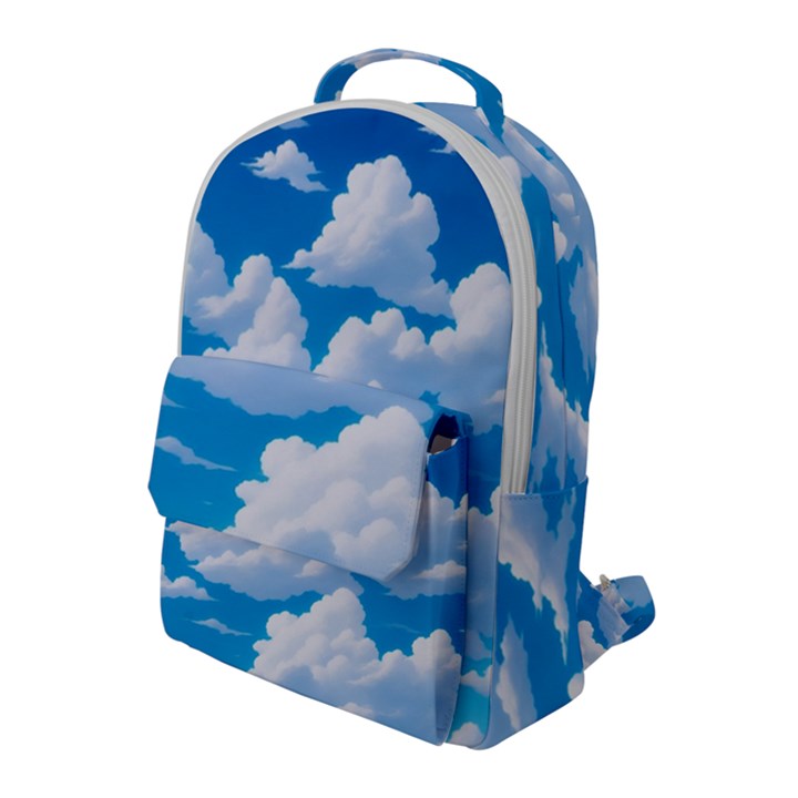 Sky Clouds Blue Cartoon Animated Flap Pocket Backpack (Large)