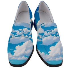 Sky Clouds Blue Cartoon Animated Women s Chunky Heel Loafers by Bangk1t