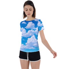 Sky Clouds Blue Cartoon Animated Back Circle Cutout Sports T-shirt by Bangk1t