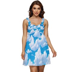 Sky Clouds Blue Cartoon Animated Ruffle Strap Babydoll Chiffon Dress by Bangk1t