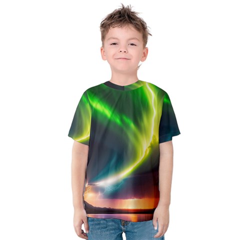 Lake Storm Neon Nature Kids  Cotton T-shirt by Bangk1t