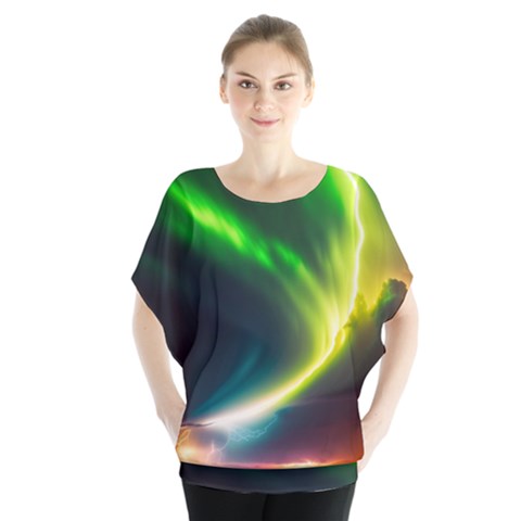 Lake Storm Neon Nature Batwing Chiffon Blouse by Bangk1t