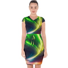 Lake Storm Neon Nature Capsleeve Drawstring Dress  by Bangk1t