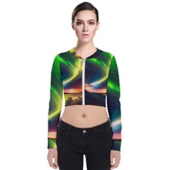 Lake Storm Neon Nature Long Sleeve Zip Up Bomber Jacket by Bangk1t