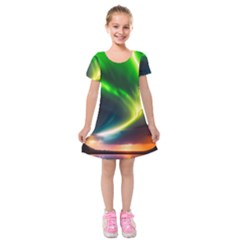 Lake Storm Neon Nature Kids  Short Sleeve Velvet Dress